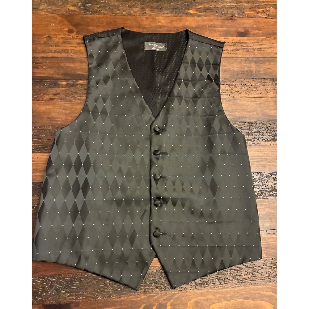 Marshall Stuart Black Diamond Pattern Vest Formal Men's Size Large Satin Party